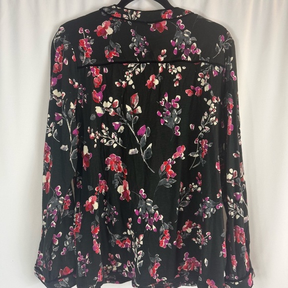 J Jill Floral Black and Pink Women's Top Velvet-Piped Top - Picture 15 of 17